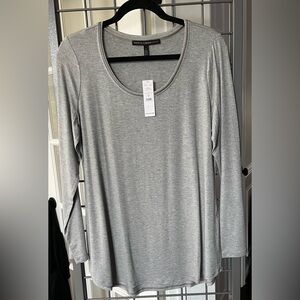 WHBM NWT Long Sleeve Tee Size L soft silver grey with silver foil shimmer.